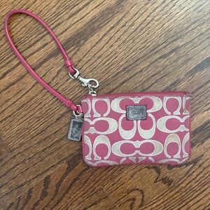 Coach Poppy pink wristlet change purse